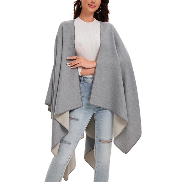 Women's Shawl Wrap Poncho Sweater Open Front Cape For Fall Winter,solid- Pale😁 - Picture 1 of 6